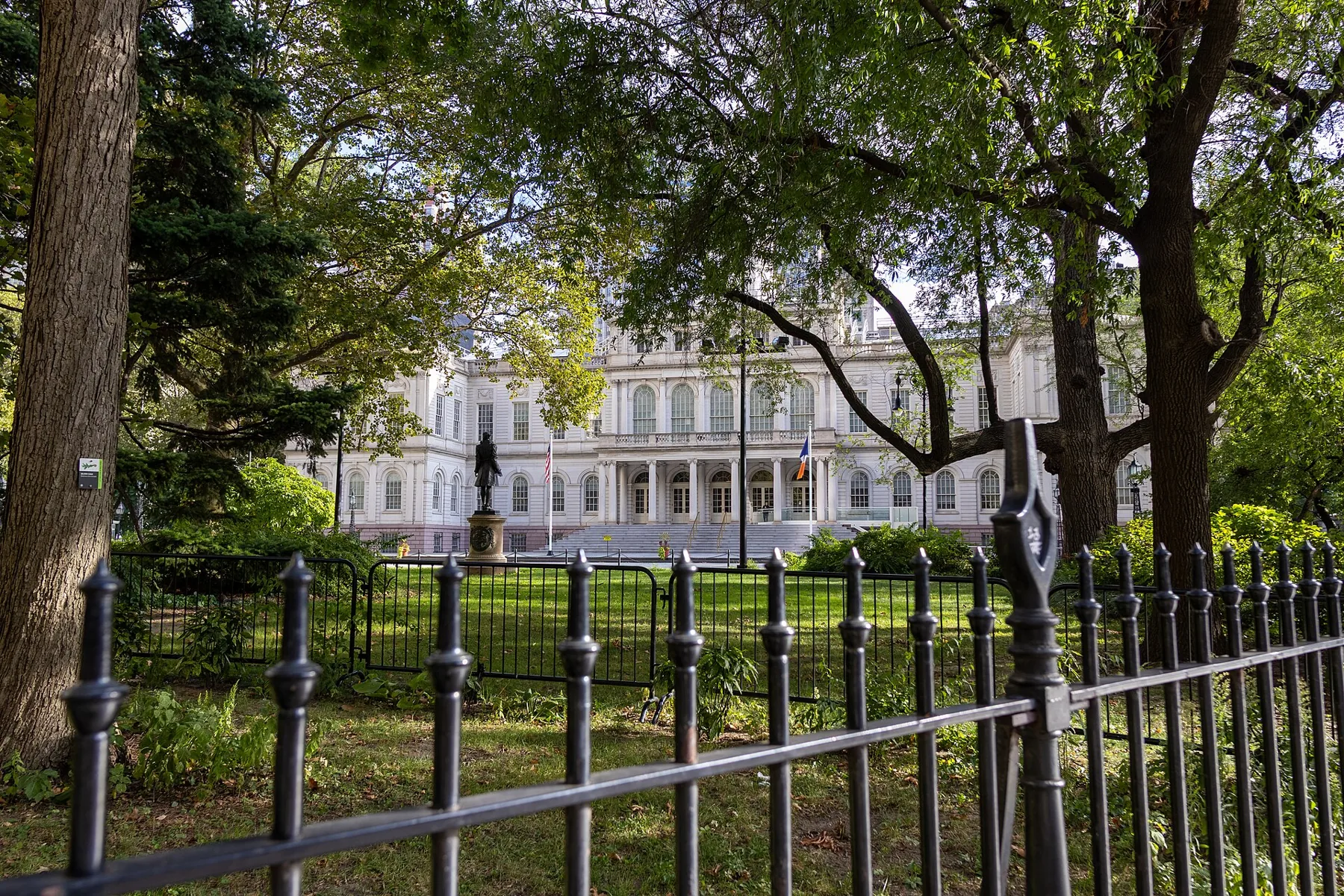 New York City Hall behind its iron fence